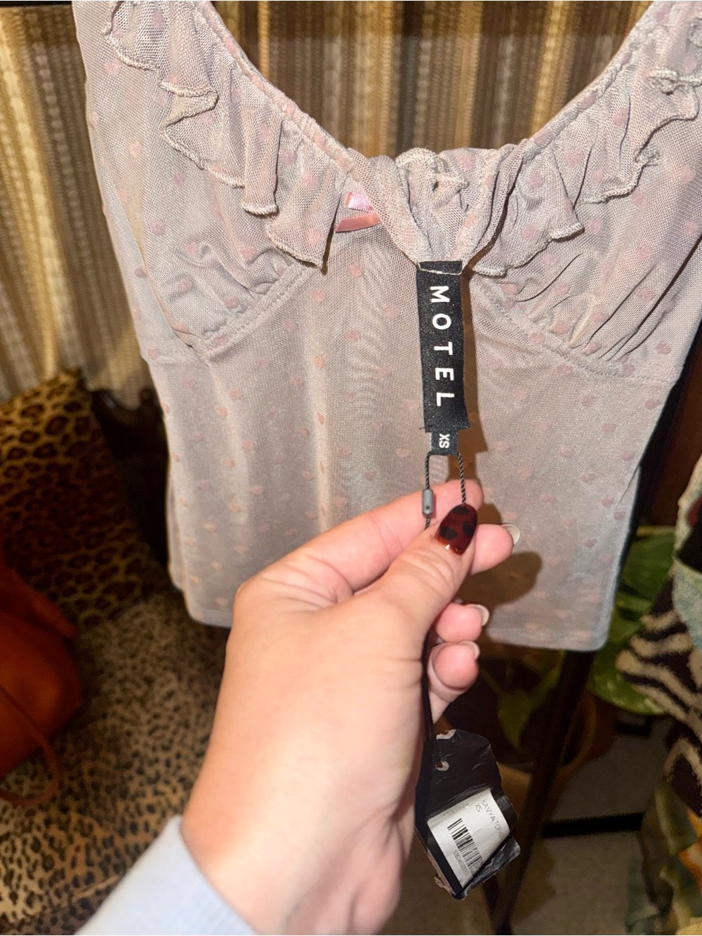 Motel Rocks Pale Pink Ruffle Heart Mesh Camisole - Picture 3 of 5